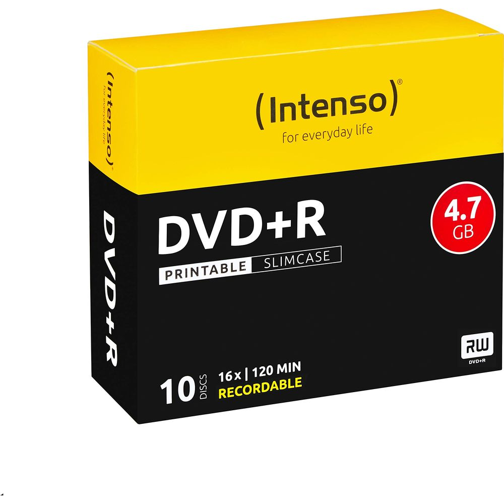 Żółto-czarne opakowanie na 10 płyt DVD+R slimcase do druku, 4,7 GB.