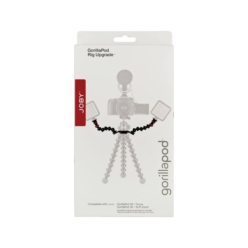 Verpackung für GorillaPod Rig Upgrade mit Kamera, Lichtern und Stativ.