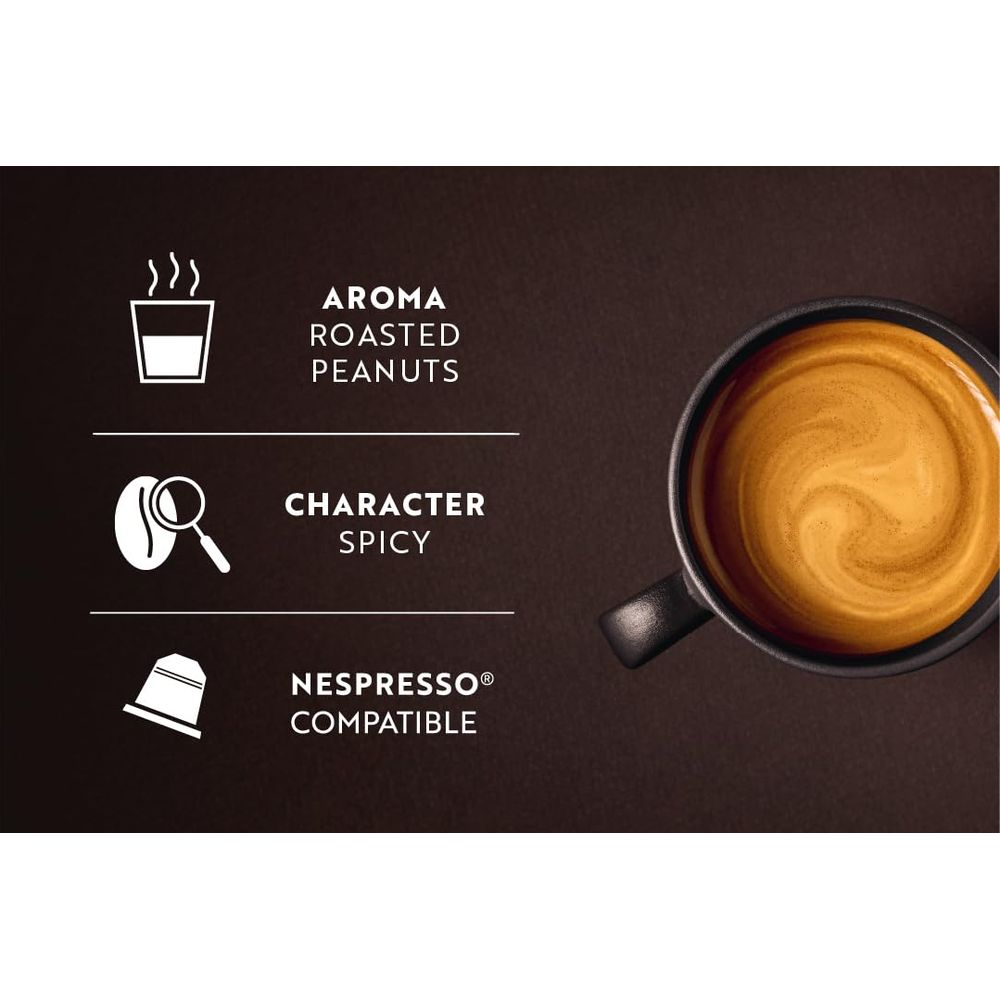 Kaffee mit Aroma von gerösteten Erdnüssen, würzigem Charakter, Nespresso-kompatibel.