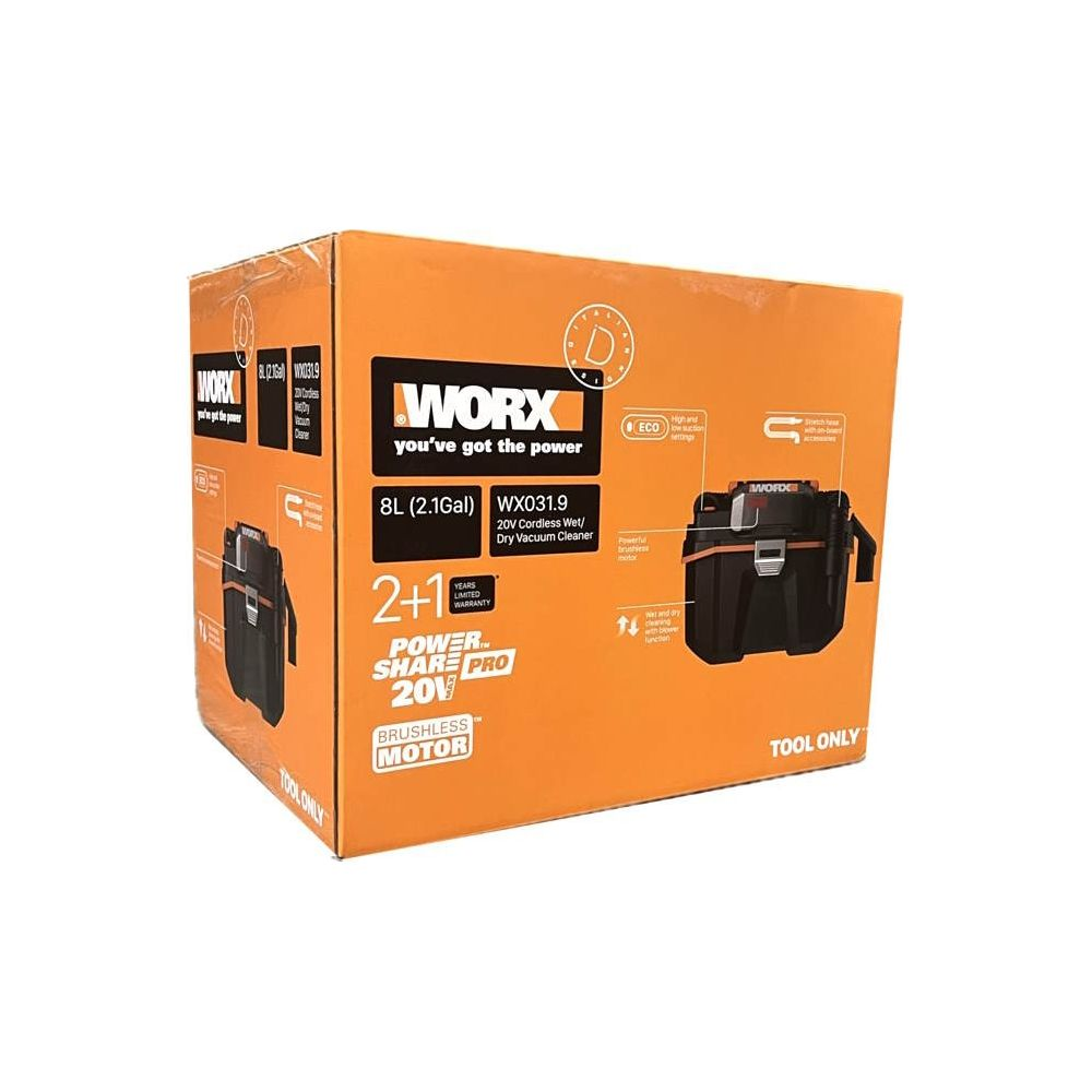 WORX turuncu 8L Islak/Kuru Elektrikli Süpürge paketi, WX031.9 modeli.