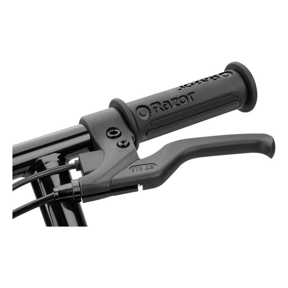 Czarny uchwyt kierownicy z dźwignią hamulca i logo "Razor".