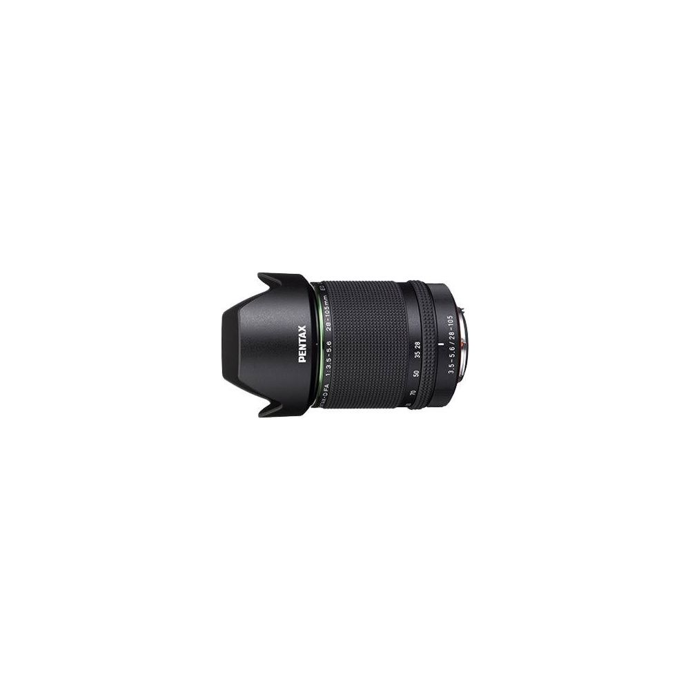 Ein schwarzes Pentax Kameraobjektiv mit Zoomring und Fokusring.