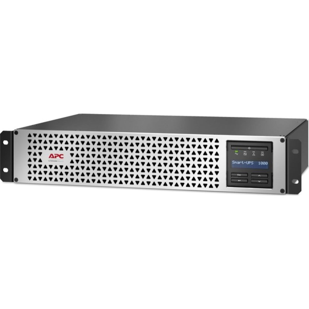 Ein silberner APC Smart-UPS 1000 unterbrechungsfreier Stromversorgung im Rackmount-Format.