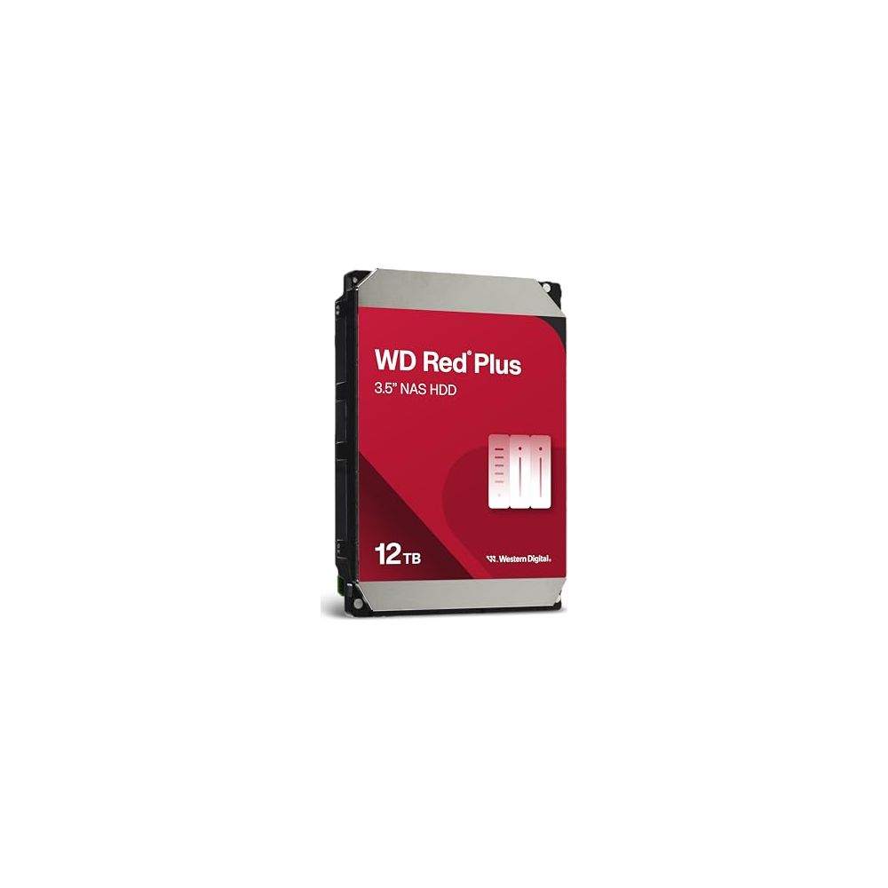 Dysk twardy WD Red Plus 3.5" NAS HDD 12TB firmy Western Digital na białym tle.