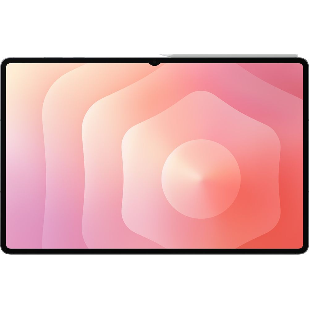 Ein Tablet mit einem abstrakten, pastellfarbenen Hintergrund. Ein Stift ist oben angebracht.
