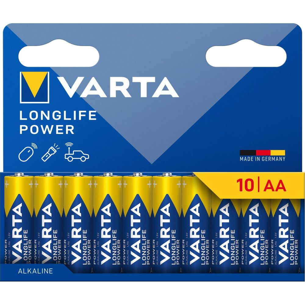 Baterie Varta Longlife Power AA, opakowanie 10 szt., Made in Germany.