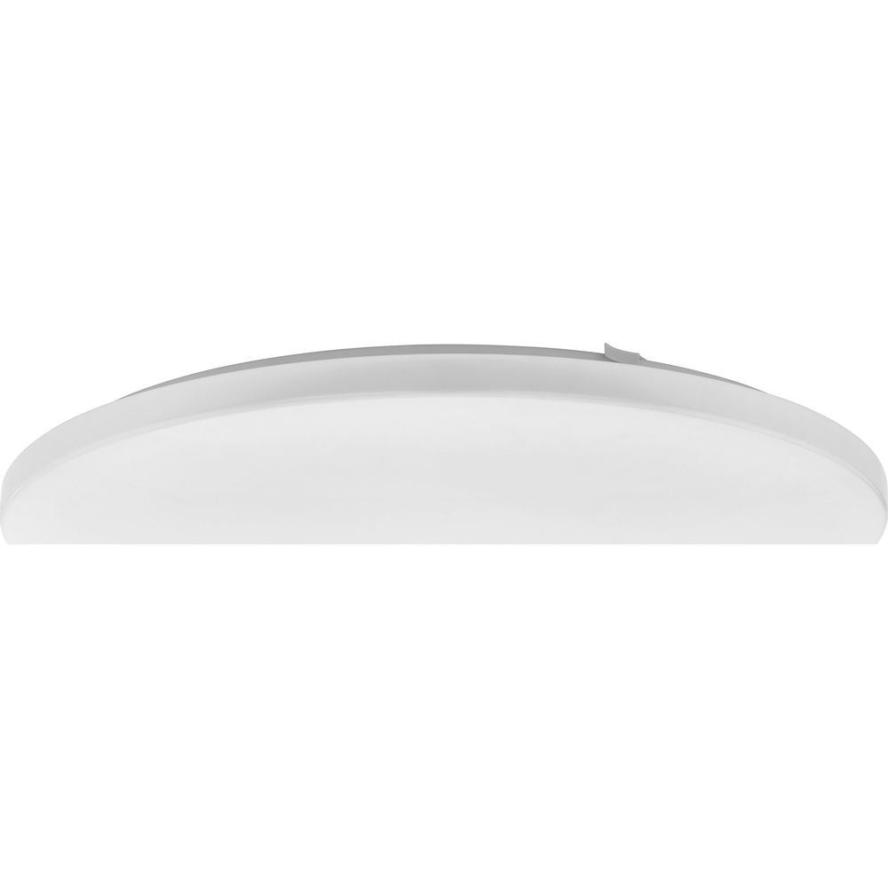 Un plafonnier blanc et plat avec un bord gris.