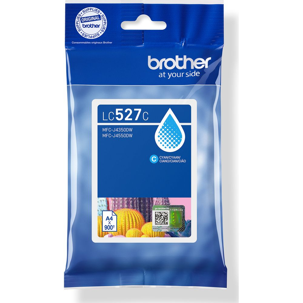 Brother LC527C Cyan inktcartridge met Brother-logo.