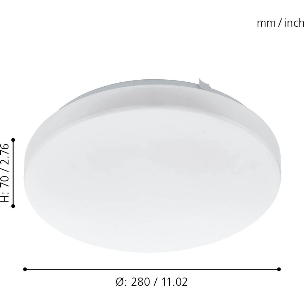 Un plafonnier blanc avec dimensions H : 70mm et D : 280mm.