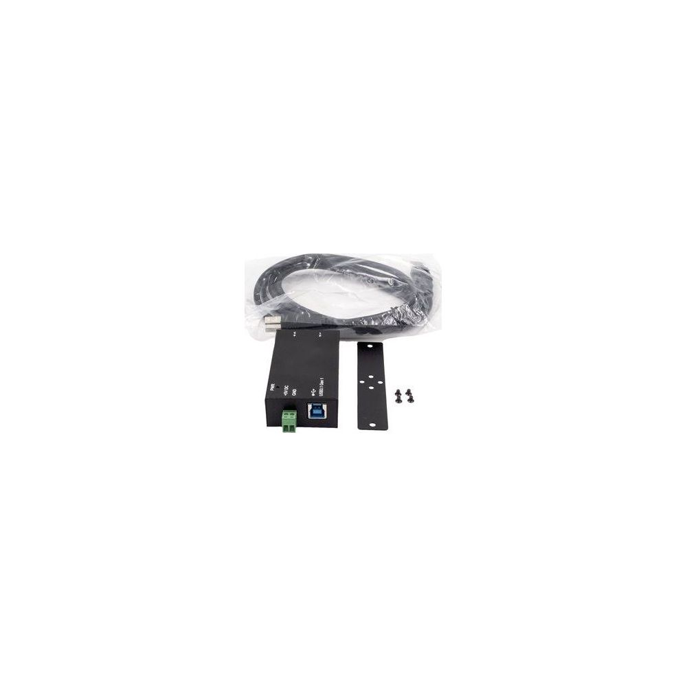 Estensore USB nero con cavo, staffa e due viti.