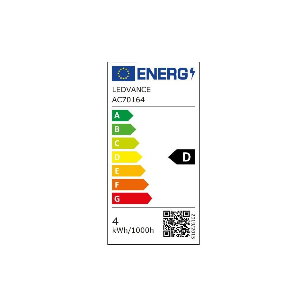 Etichetta energetica per LEDVANCE AC70164, classe D, 4 kWh/1000h.