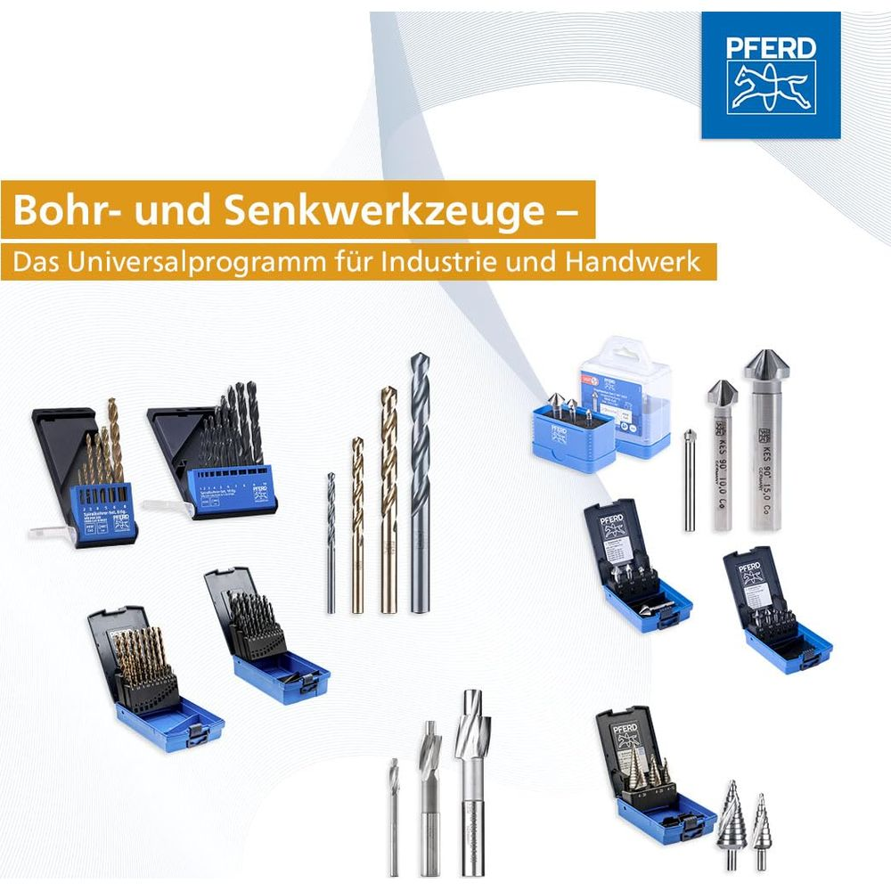 Bohrer- und Senkwerkzeug-Sets von PFERD in blauen Koffern.