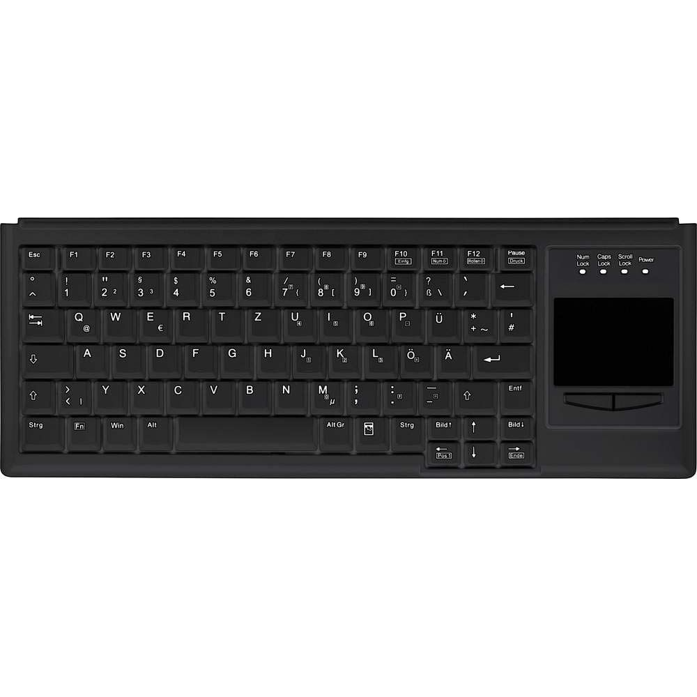 Tastiera nera con touchpad e tastierino numerico.