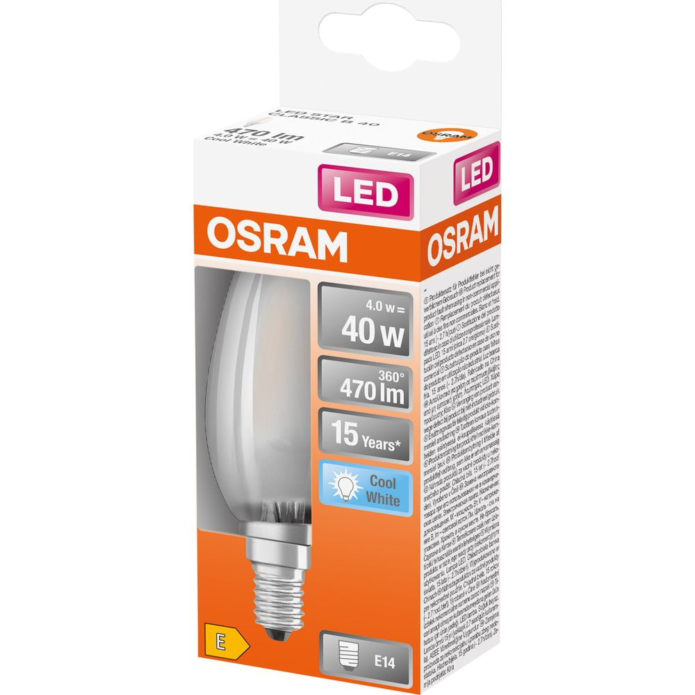 Żarówka Osram LED świecowa, 40W, 470lm, 15 lat, gwint E14, Zimna Biel.