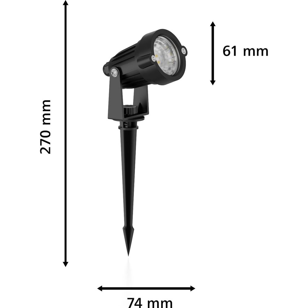 Faretti da giardino neri con dimensioni 270x74x61mm.