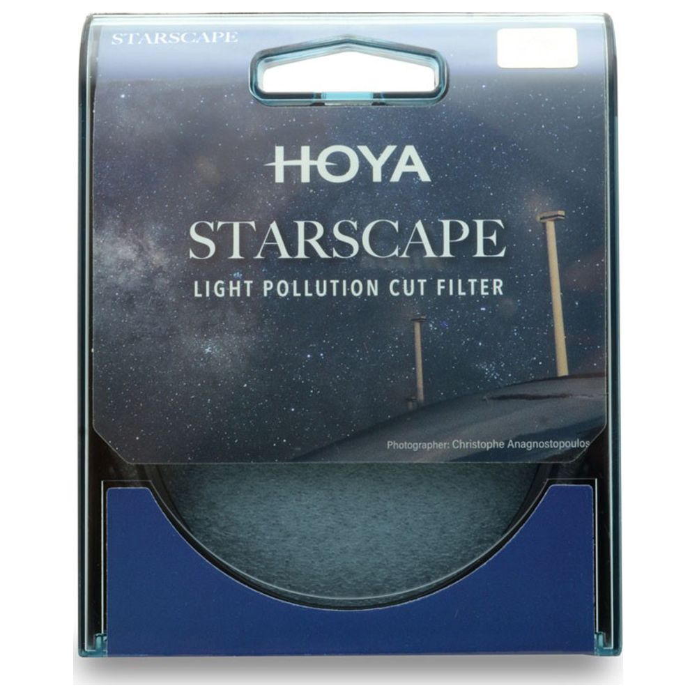 Hoya Starscape Lichtverschmutzungsfilter-Verpackung mit Sternenhimmel-Motiv.