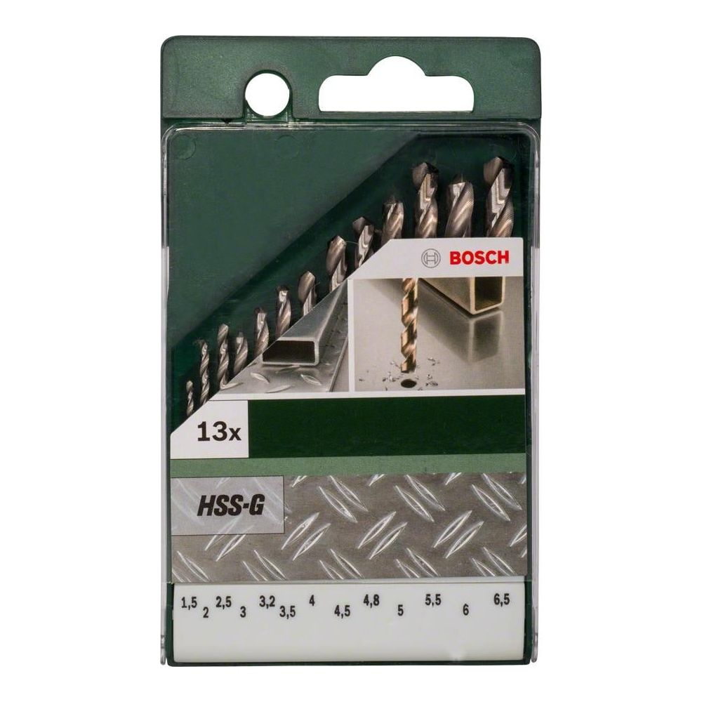 Jeu de forets Bosch HSS-G, 13 pièces, avec indications de taille.