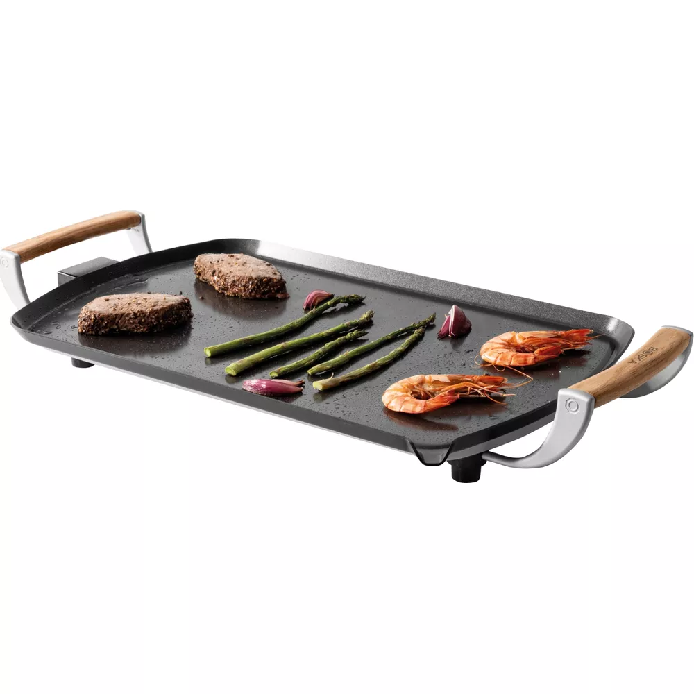 SENYA Electric grill plate XL 2200 W | Large grill surface 51 x 25 cm non-stick coating, stone look coating | Plancha Grill Thermostat adjustable | Dishwasher safe cleaning, black