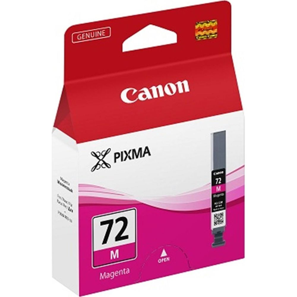 Cartuccia d'inchiostro Canon Pixma 72 M Magenta in scatola rossa e bianca.