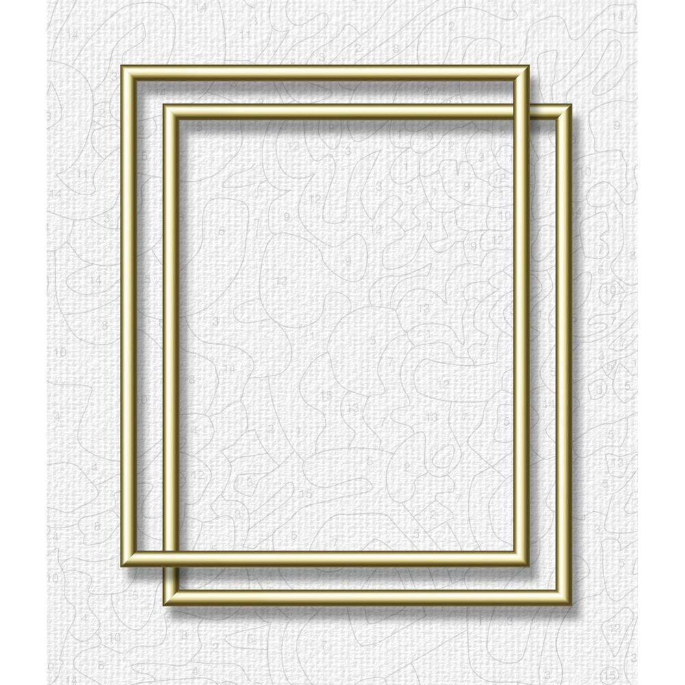 Zwei überlappende goldene Rahmen auf einer Leinwand mit Zahlenmustern.