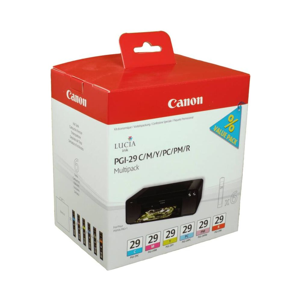Canon PGI-29 C/M/Y/PC/PM/R inkt multipack doos met value pack sticker.