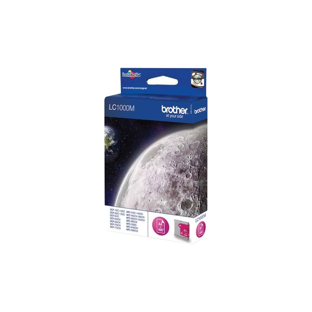 Verpackung für Brother LC1000M Tinte mit Mond- und Erdbild.