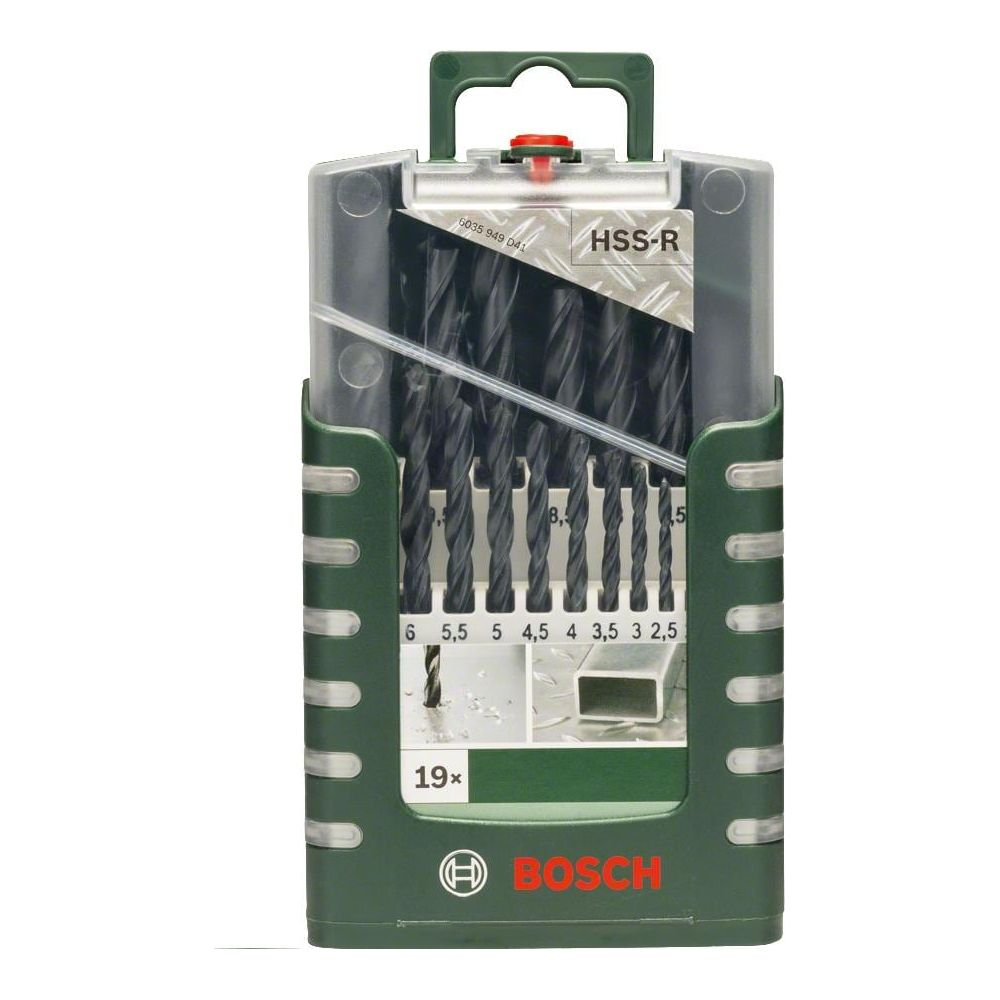 Set di punte da trapano Bosch HSS-R da 19 pezzi in custodia verde.