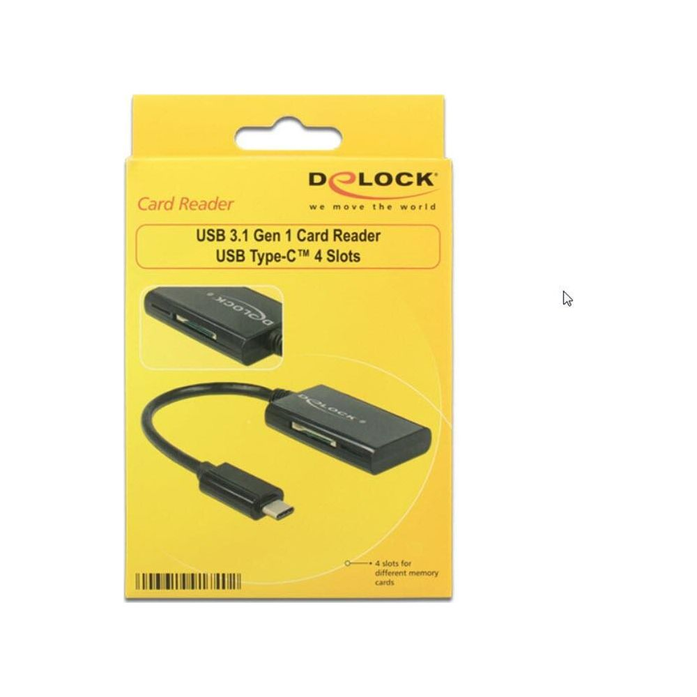 Confezione di un lettore di schede Delock USB 3.1 Gen 1 a 4 slot.
