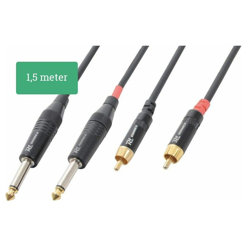 Cuatro cables de audio con conectores, uno con etiqueta de 1,5 metros.