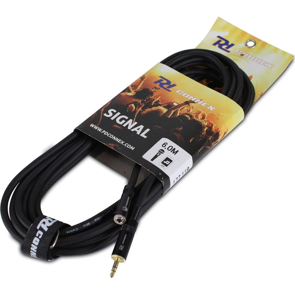 Cable de audio negro PD CONNEX, 6m, con icono de micrófono, para señal.