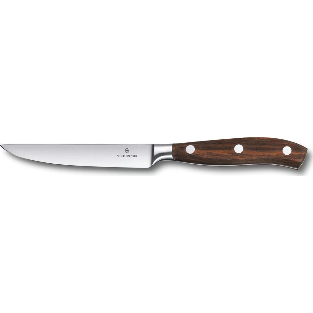Ein Victorinox Messer mit Holzgriff und Metallzwinge auf weißem Hintergrund.