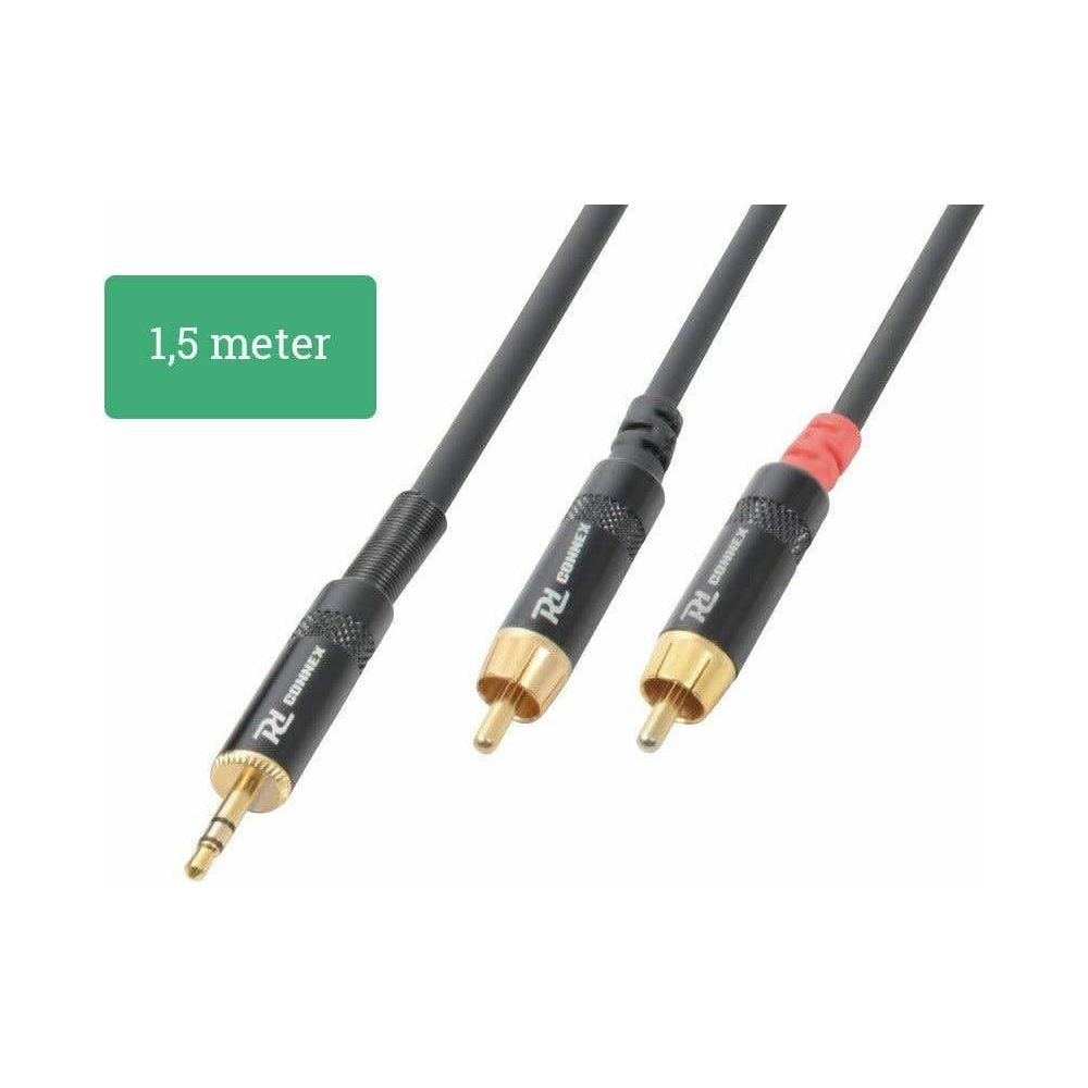 Tres cables de audio con conector de 3,5 mm y enchufes RCA, de 1,5 metros.