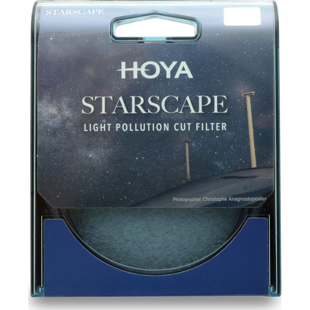 Confezione filtro Hoya Starscape per taglio inquinamento luminoso con cielo stellato.