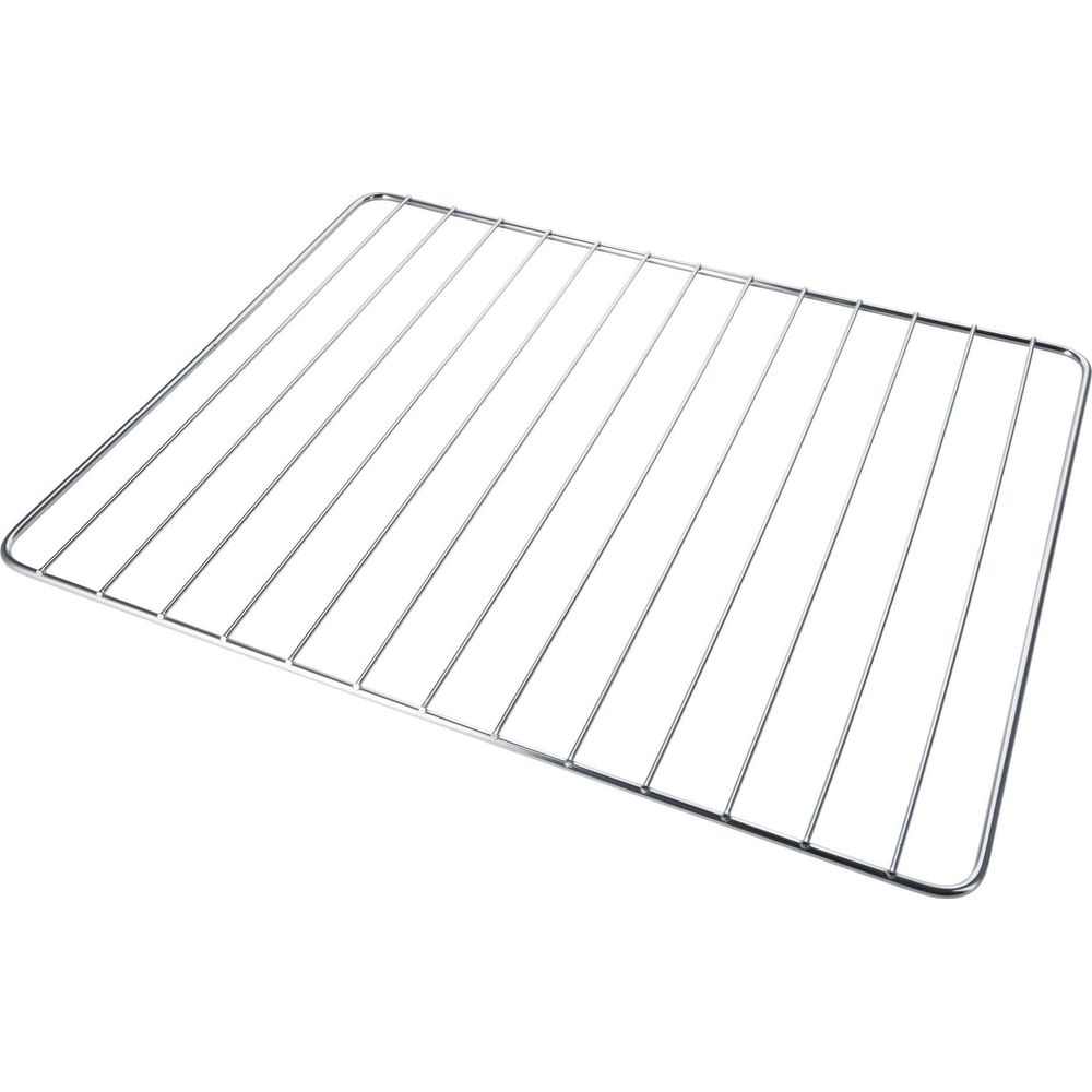 Ein glänzendes, rechteckiges Metallgitter auf weißem Hintergrund.