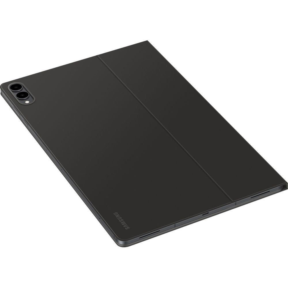 Czarny tablet Samsung z etui ochronnym spoczywa na białej powierzchni.