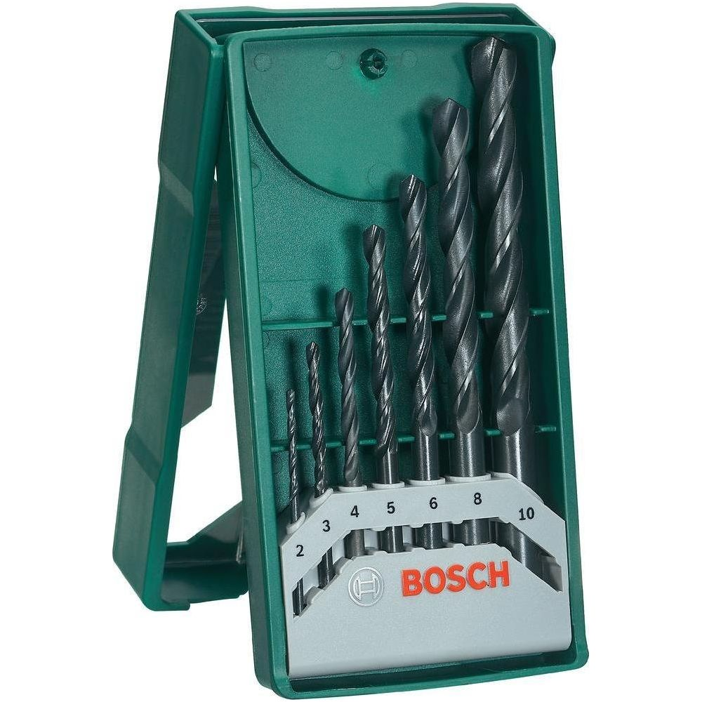 7 adet muhtelif boyutta (2-10 mm) yeşil Bosch matkap ucu seti.