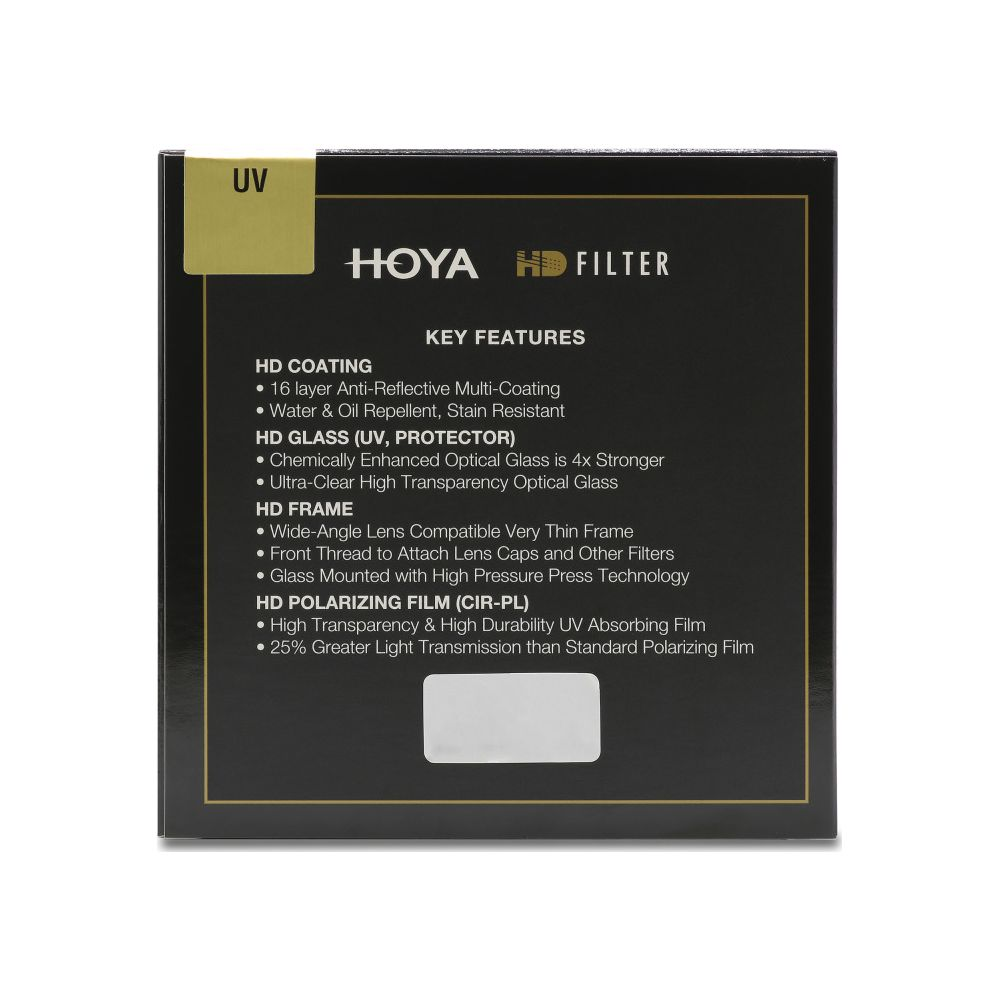 Verpackung für Hoya HD UV-Filter mit Produktmerkmalen.
