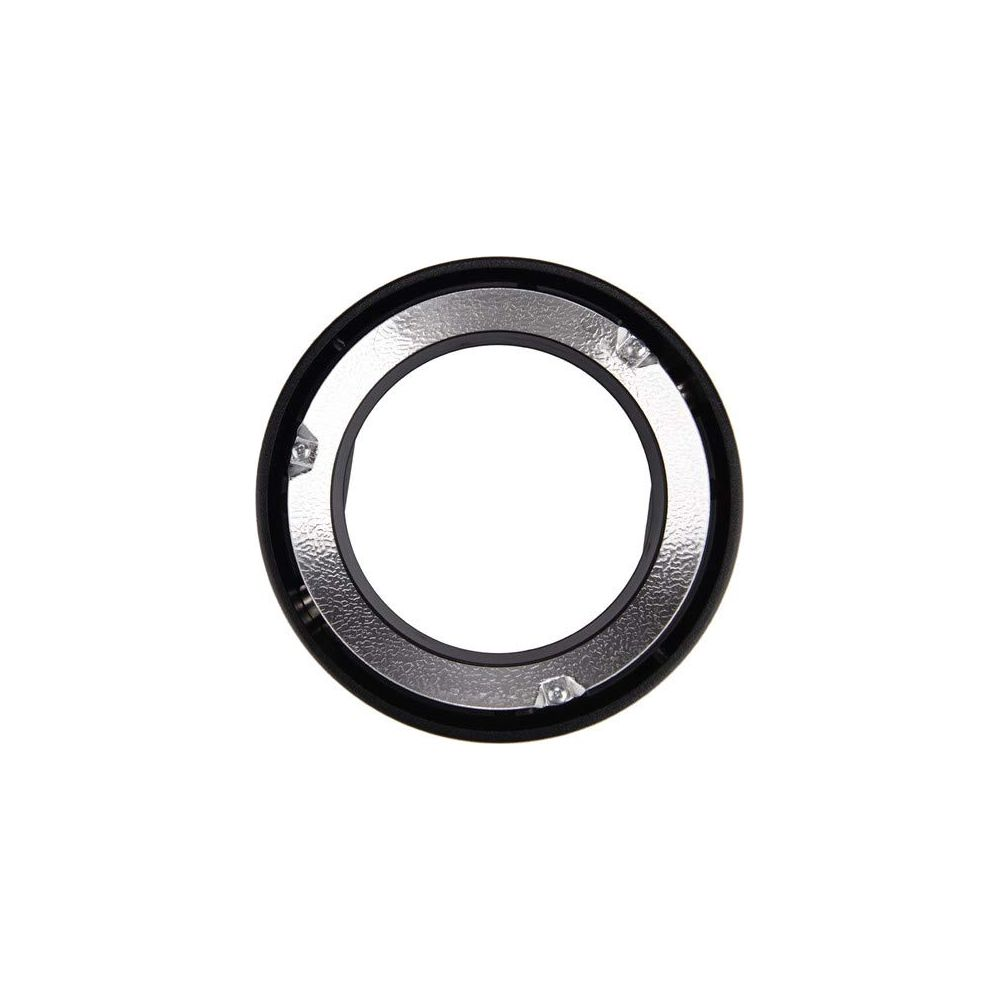 Ein schwarzer Ring mit silberner, reflektierender Innenseite und vier kleinen Lichtern.