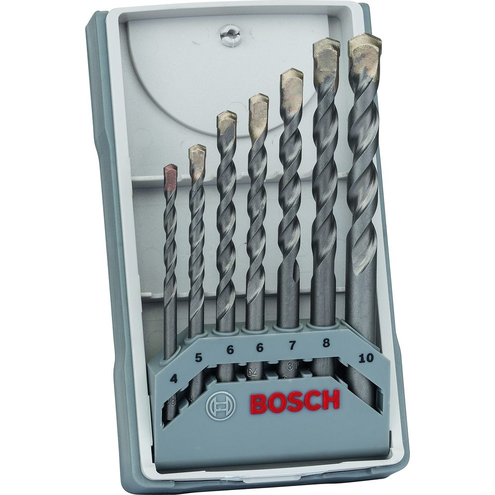 Bohrer-Set mit Größen 4-10 mm in einer grauen Bosch-Box.