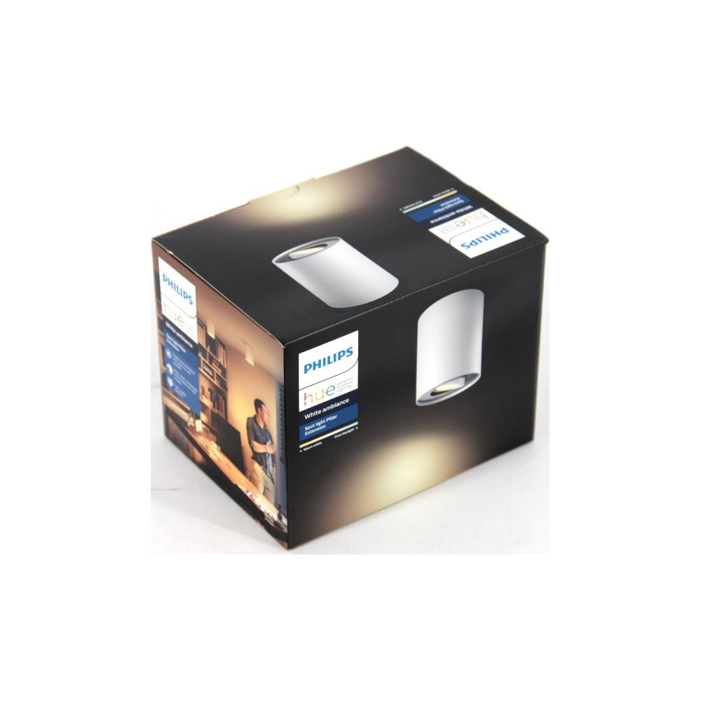 Emballage Philips Hue Spot Light, blanc avec images de lumières.