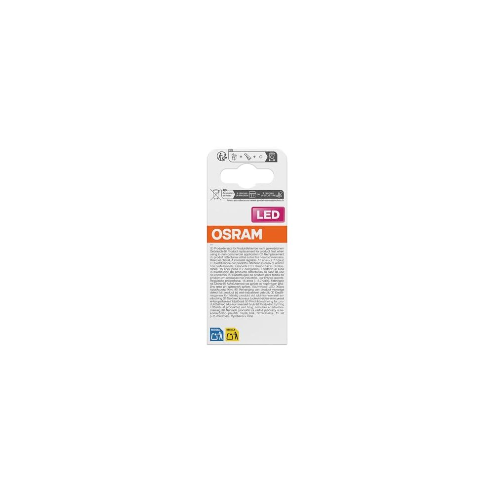 Verpackung einer OSRAM LED-Lampe mit Informationen und Symbolen.