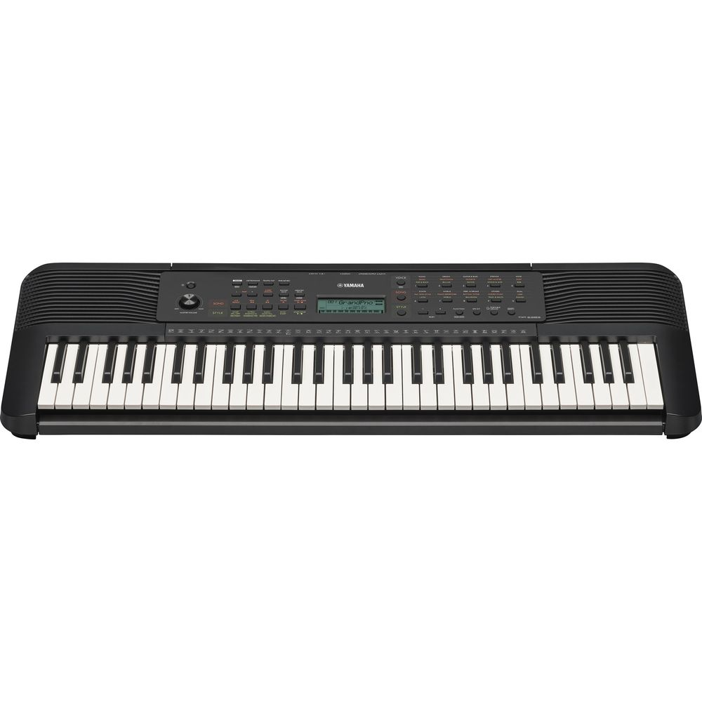 Ein schwarzes Yamaha-Keyboard mit vielen Tasten und Knöpfen.