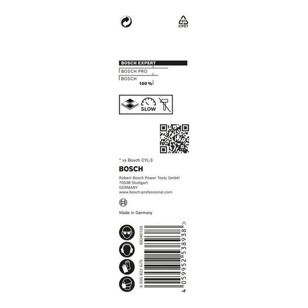 Bosch Expert Produktinformation mit Logo, QR-Code und Barcode.