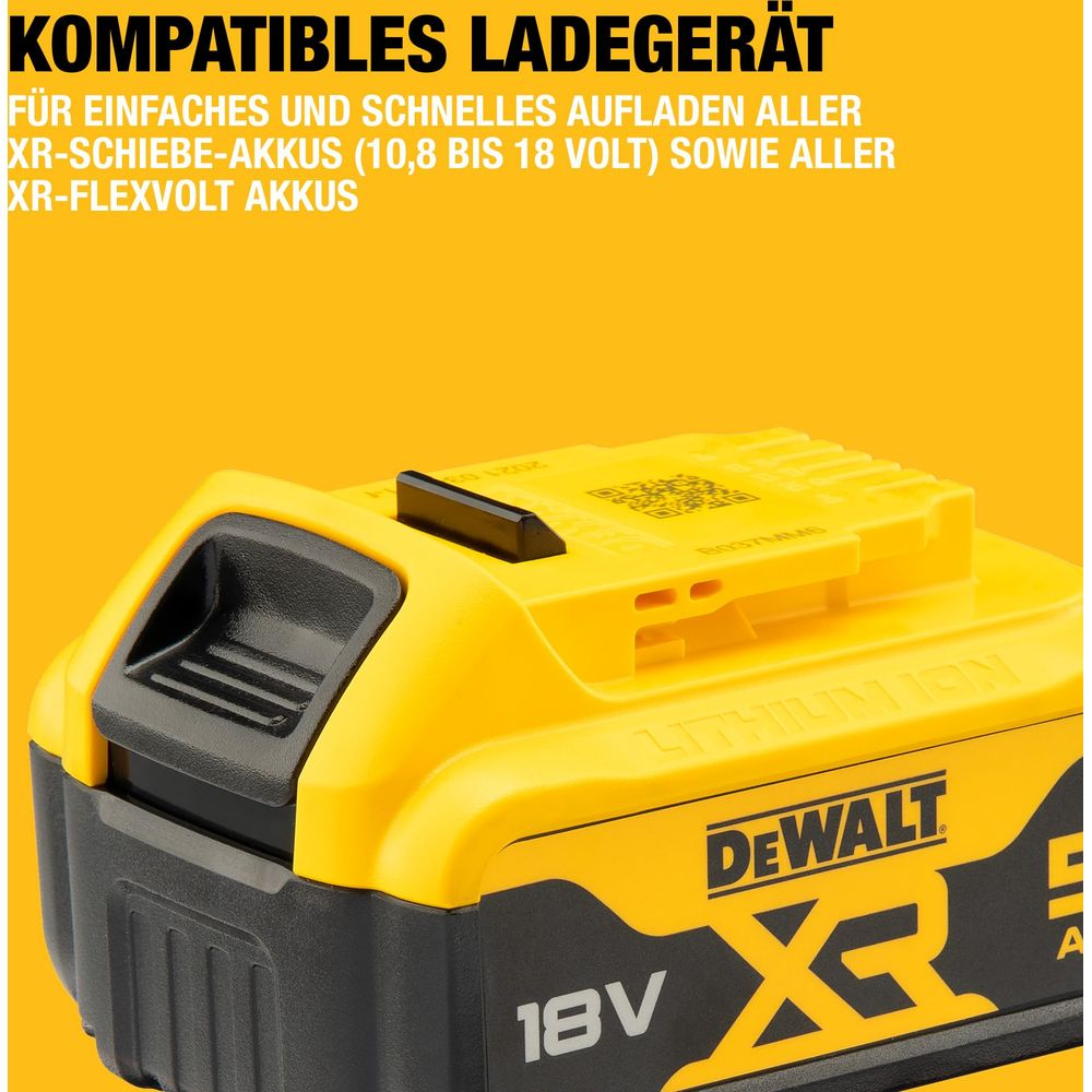 Żółto-czarny akumulator DeWalt 18V XR z tekstem.