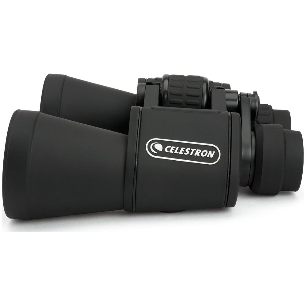 Binocolo Celestron nero con logo bianco su sfondo bianco.