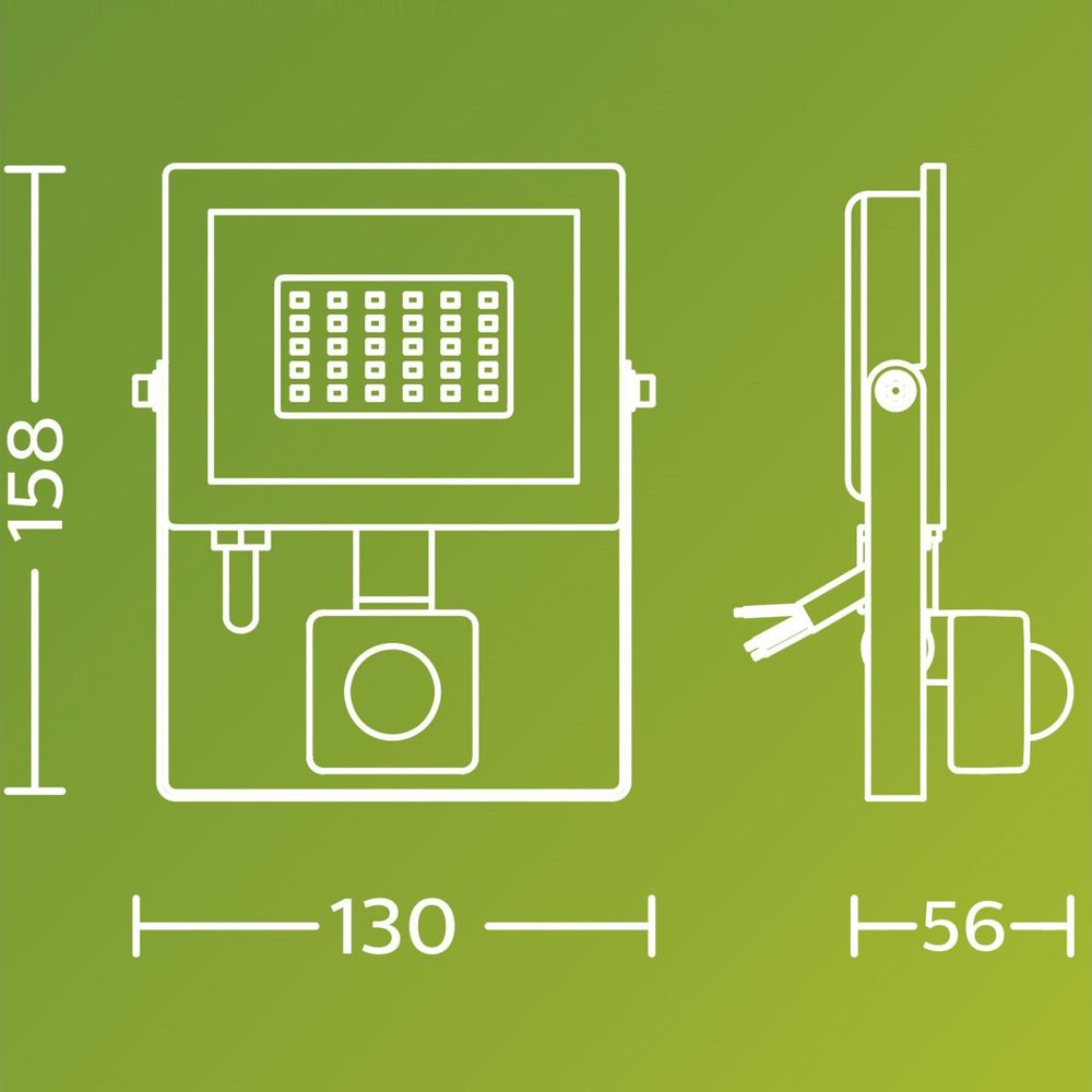 Rysunek techniczny naświetlacza z wymiarami.