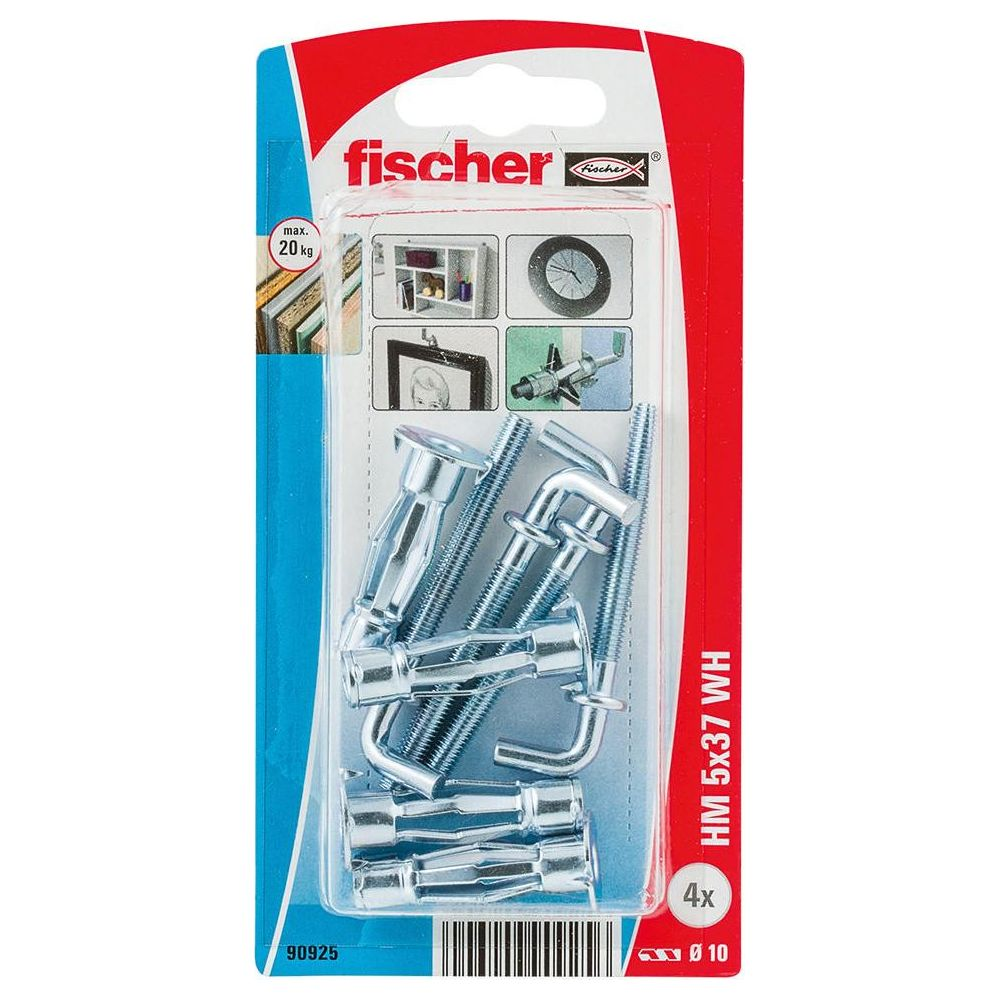 Fischer Dübelset mit Schrauben und Haken, für max. 20kg Traglast.
