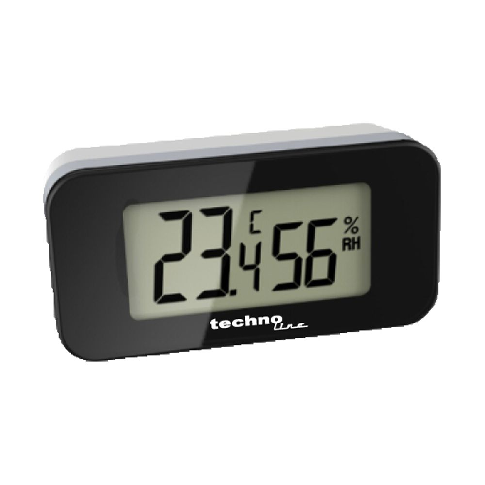 Digitaler Thermometer und Hygrometer zeigt 23,4°C und 56% RH.