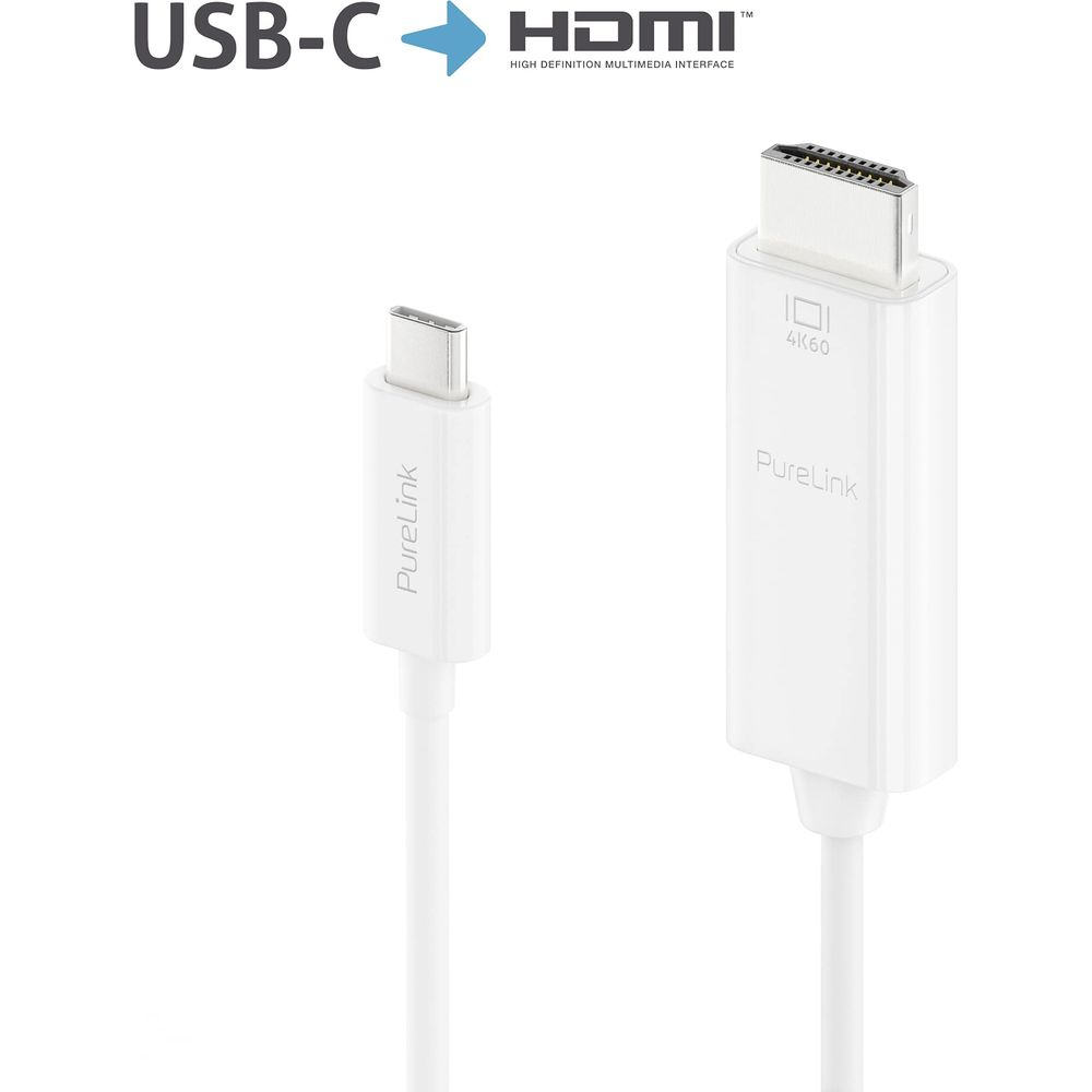 Cavo USB-C a HDMI bianco con marchio PureLink e supporto 4K60.