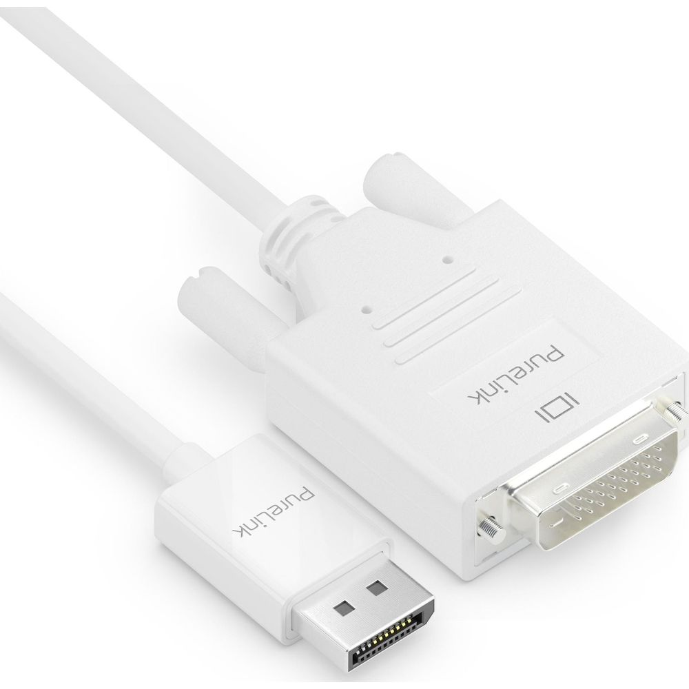 Weißes DisplayPort-zu-DVI-Kabel mit Anschlüssen.